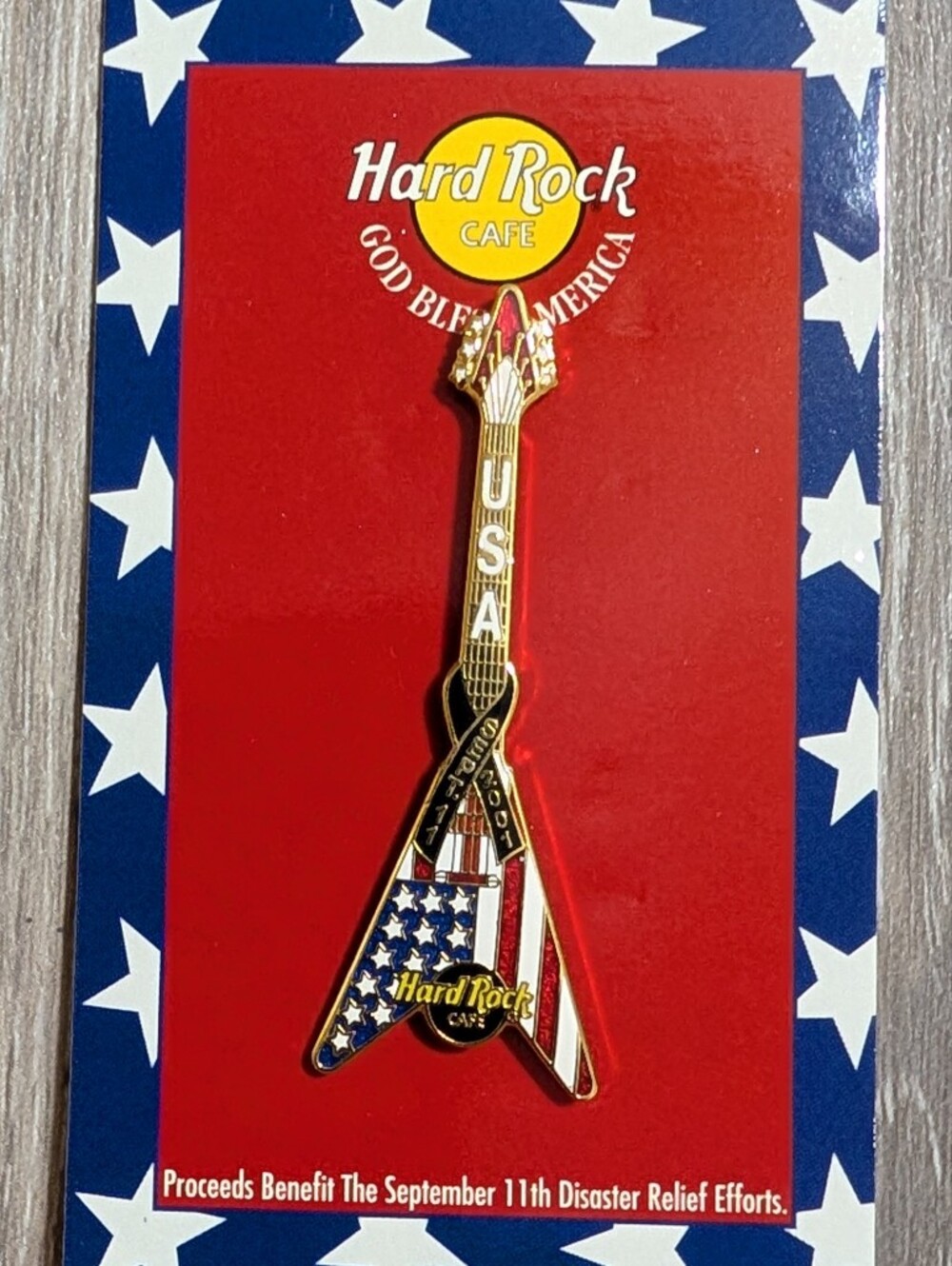 Vintage Hard Rock Cafe Flying V USA September 11, 2001 Guitar Pin